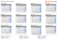 Kalender 2015 mit Ferien und Feiertagen Schweden