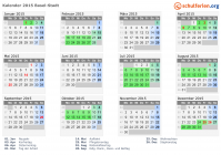 Kalender 2015 mit Ferien und Feiertagen Basel-Stadt