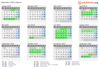 Kalender 2015 mit Ferien und Feiertagen Glarus