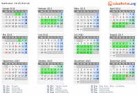 Kalender 2015 mit Ferien und Feiertagen Zürich