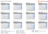 Kalender 2015 mit Ferien und Feiertagen Senegal