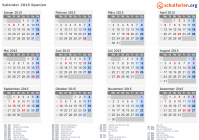 Kalender 2015 mit Ferien und Feiertagen Spanien