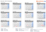Kalender 2015 mit Ferien und Feiertagen Tschechien