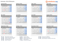 Kalender 2016 mit Ferien und Feiertagen Äthiopien