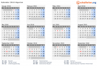 Kalender 2016 mit Ferien und Feiertagen Algerien