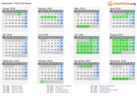 Kalender 2016 mit Ferien und Feiertagen Brüssel