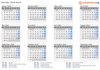 Kalender 2016 mit Ferien und Feiertagen Benin