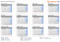 Kalender 2016 mit Ferien und Feiertagen Botsuana