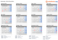Kalender 2016 mit Ferien und Feiertagen Brasilien