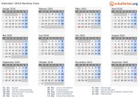 Kalender 2016 mit Ferien und Feiertagen Burkina Faso