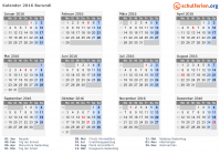 Kalender 2016 mit Ferien und Feiertagen Burundi
