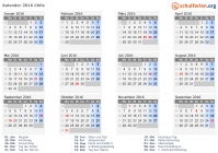 Kalender 2016 mit Ferien und Feiertagen Chile