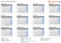 Kalender 2016 mit Ferien und Feiertagen Costa Rica