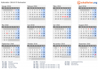 Kalender 2016 mit Ferien und Feiertagen El Salvador