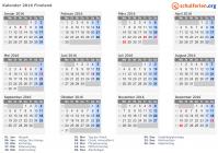 Kalender 2016 mit Ferien und Feiertagen Finnland