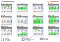 Kalender 2016 mit Ferien und Feiertagen Amiens