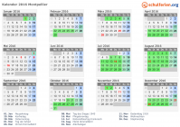 Kalender 2016 mit Ferien und Feiertagen Montpellier