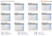 Kalender 2016 mit Ferien und Feiertagen Griechenland