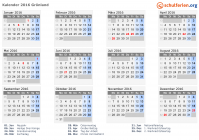 Kalender 2016 mit Ferien und Feiertagen Grönland