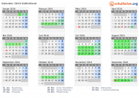 Kalender 2016 mit Ferien und Feiertagen Südholland