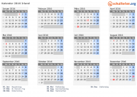Kalender 2016 mit Ferien und Feiertagen Irland