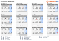 Kalender 2016 mit Ferien und Feiertagen Kamerun