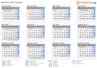 Kalender 2016 mit Ferien und Feiertagen Kanada