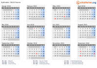 Kalender 2016 mit Ferien und Feiertagen Kenia
