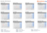 Kalender 2016 mit Ferien und Feiertagen Kosovo