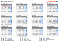 Kalender 2016 mit Ferien und Feiertagen Mexiko