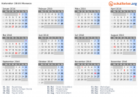 Kalender 2016 mit Ferien und Feiertagen Monaco