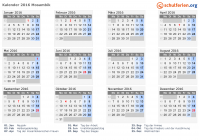 Kalender 2016 mit Ferien und Feiertagen Mosambik