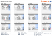 Kalender 2016 mit Ferien und Feiertagen Namibia
