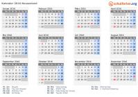 Kalender 2016 mit Ferien und Feiertagen Neuseeland