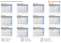 Kalender 2016 mit Ferien und Feiertagen Vestfold und Telemark