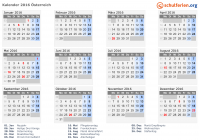 Kalender 2016 mit Ferien und Feiertagen Österreich