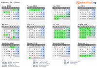Kalender 2016 mit Ferien und Feiertagen Wien