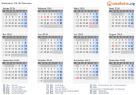 Kalender 2016 mit Ferien und Feiertagen Panama