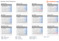 Kalender 2016 mit Ferien und Feiertagen Philippinen