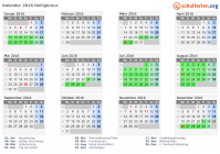 Kalender 2016 mit Ferien und Feiertagen Heiligkreuz