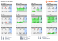 Kalender 2016 mit Ferien und Feiertagen Lublin