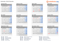 Kalender 2016 mit Ferien und Feiertagen Ruanda