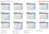 Kalender 2016 mit Ferien und Feiertagen San Marino