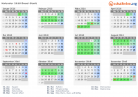 Kalender 2016 mit Ferien und Feiertagen Basel-Stadt