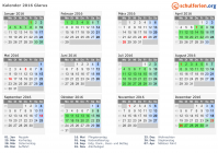 Kalender 2016 mit Ferien und Feiertagen Glarus