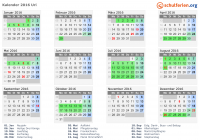 Kalender 2016 mit Ferien und Feiertagen Uri