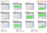 Kalender 2016 mit Ferien und Feiertagen Zug