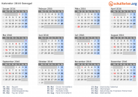 Kalender 2016 mit Ferien und Feiertagen Senegal