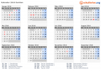 Kalender 2016 mit Ferien und Feiertagen Serbien