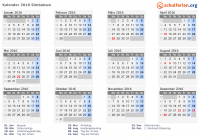 Kalender 2016 mit Ferien und Feiertagen Simbabwe